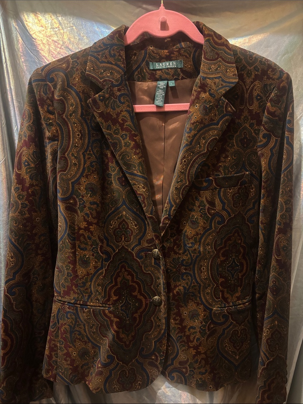 Lauren Ralph Lauren Paisley Velvet Blazer in Brown and Blue